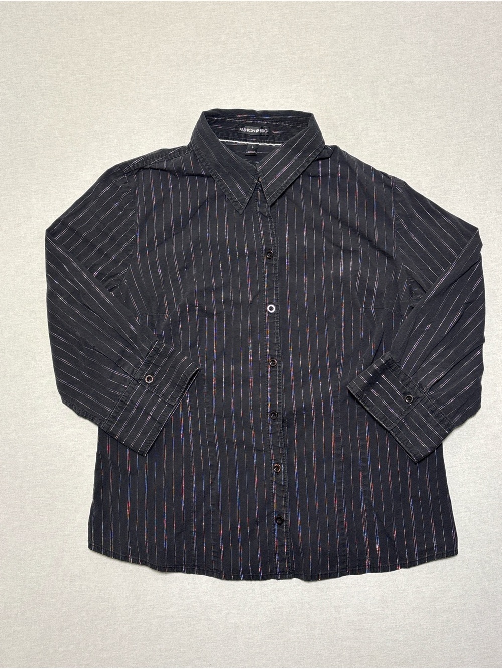Fashion Bug Black Button-Down Shirt with Subtle Stripes